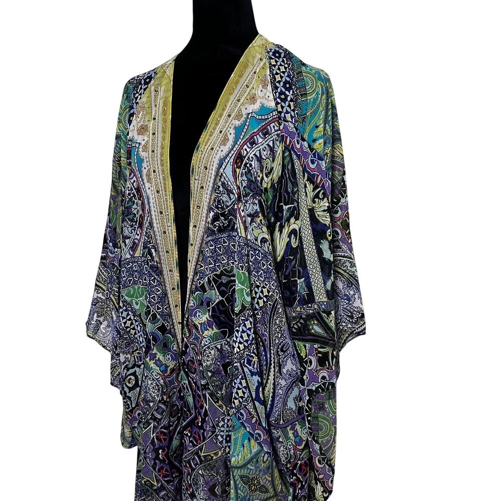 Chico's Kimono Duster Womens L XL Multicolor Paisley Open Front Boho Lagenlook - Picture 4 of 8